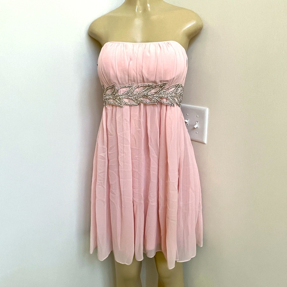 Juno pink strapless bling waist chiffon dress